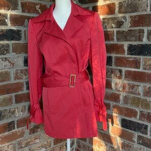 Albert Nipon Cherry Red Trench Coat size 8 belted